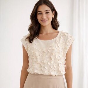 Elegant Cream Petal-Detail Cap Sleeve Top